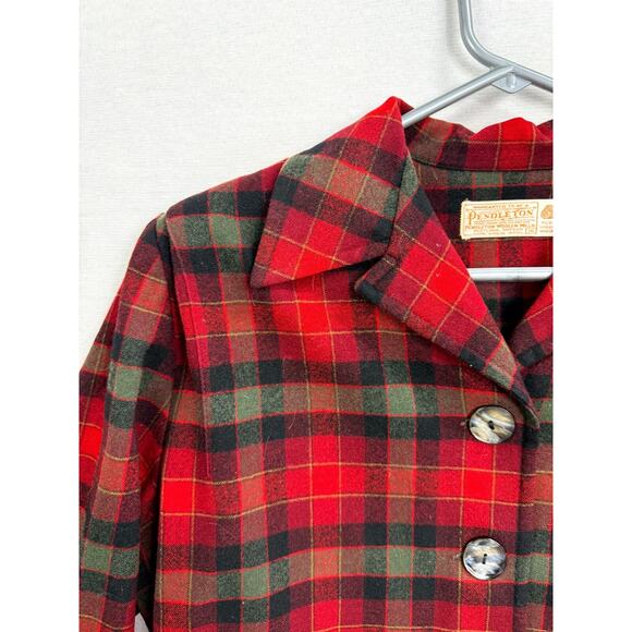 Pendleton Jacket Womens 16 Red Green Plaid Wool Pleated Long Sleeve Button Front - Picture 10 of 12